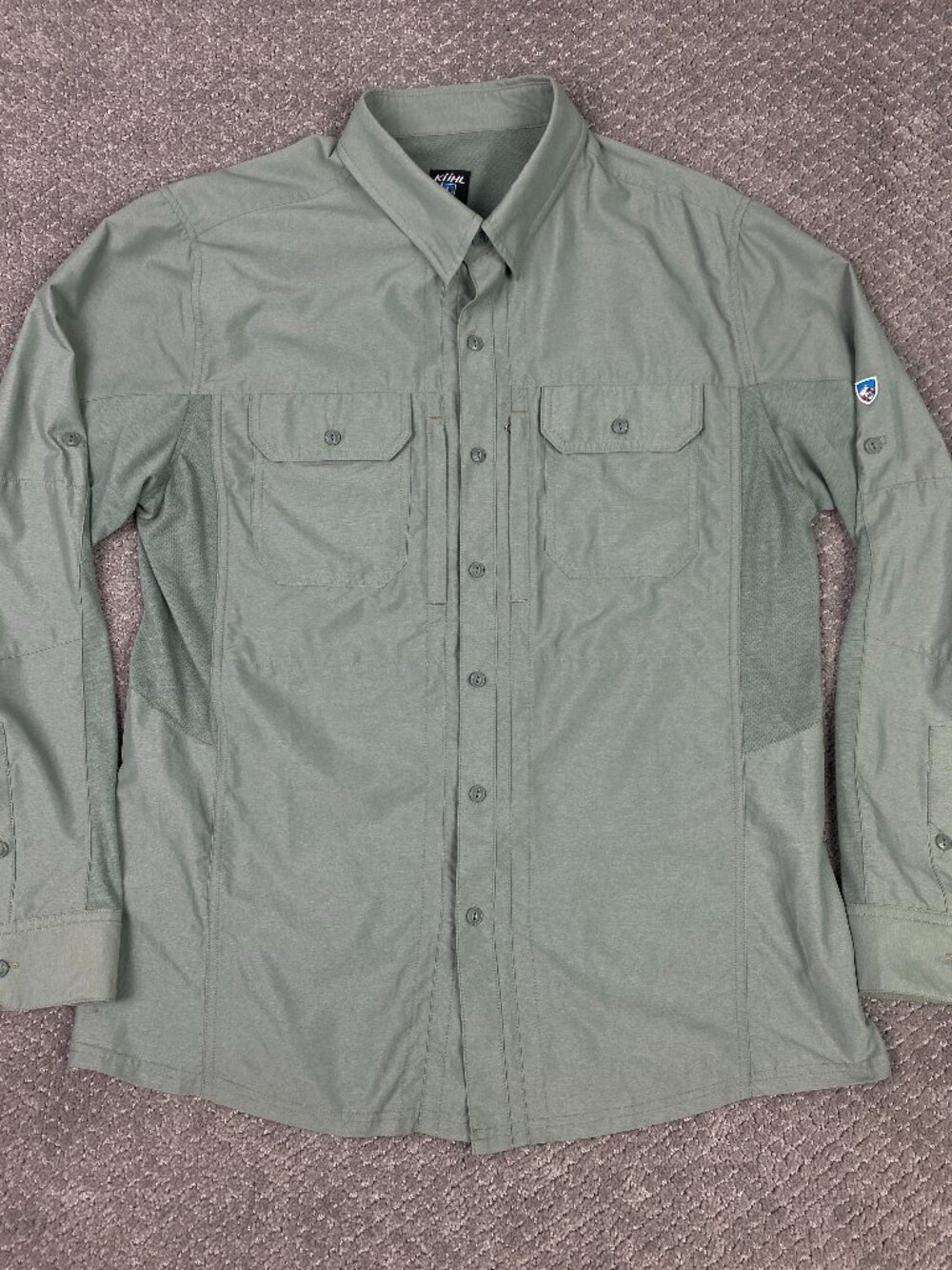 Kuhl Airspeed Long Sleeve Shirt Mens Medium Green Roll Tab Hiking Vented UPF